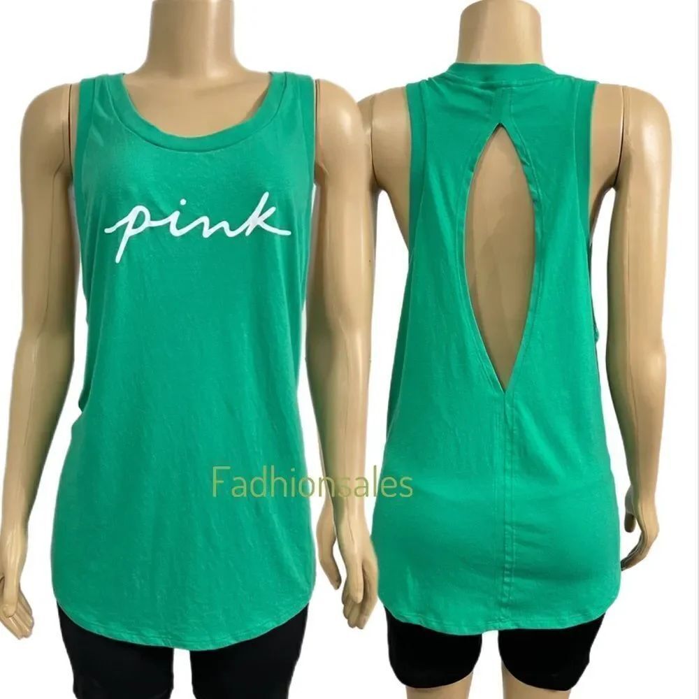 Victoria’s Secret Pink Logo Racerback Open Back green tank top